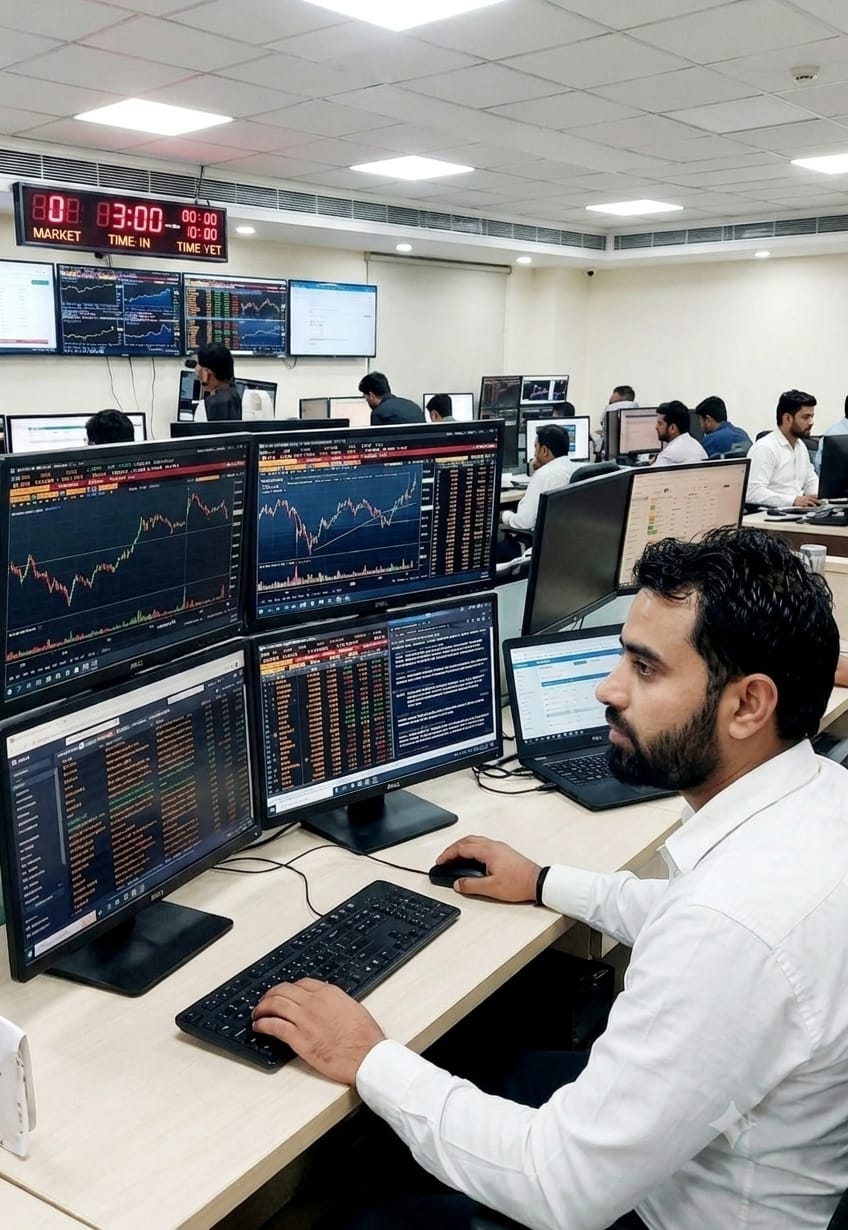 Prop desk with multi-monitor trading setup